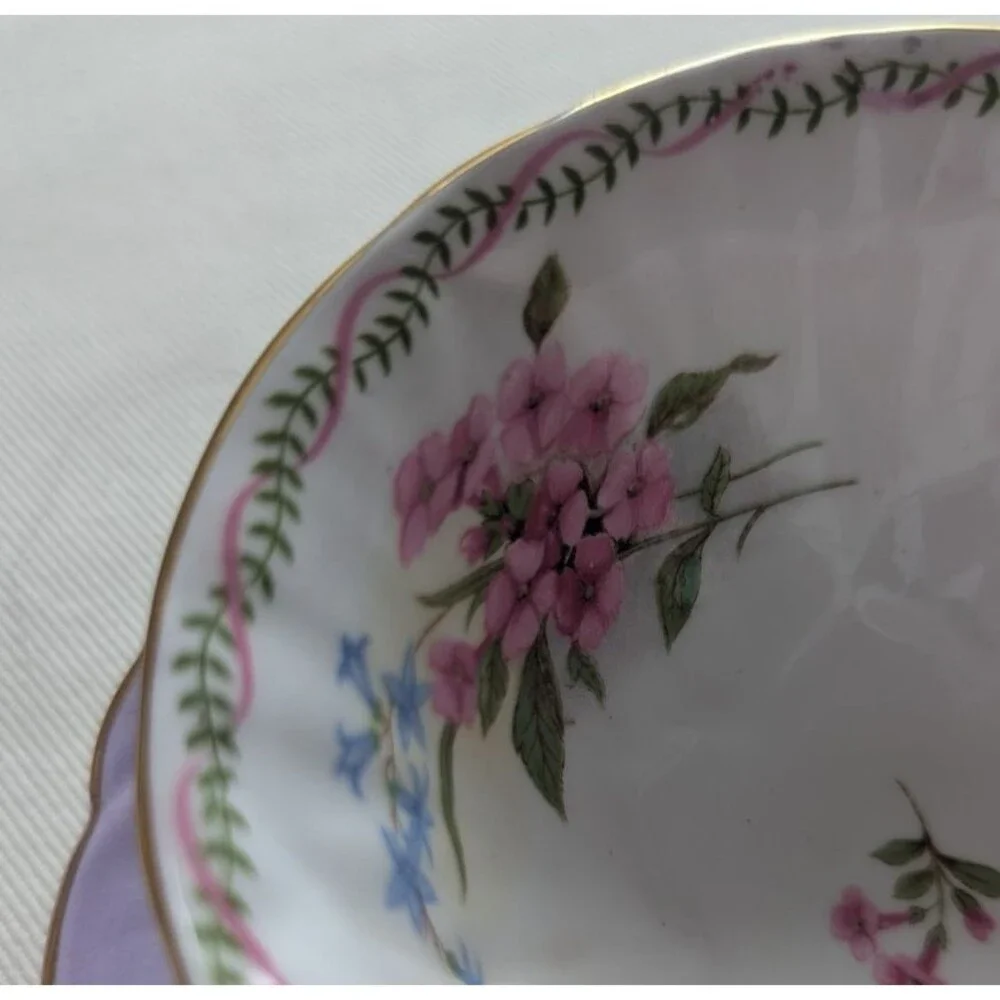 Vintage Shelley Bone China Wildflower Lilac Oleander Shape Tea cup & Saucer
